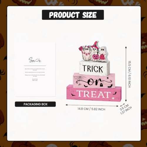 Smile Halloween Wooden Block Decor Ghosts Trick or Treat Pink Tiered Tray - style: Pink Halloween