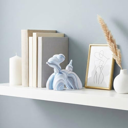 Modern Ceramic Balloon Dog Figurine, Unique Hydro-Dip Blue White