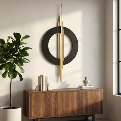 ARTEPERA 3D Metal Wall Art Black Gold Geometric Sculpture Decor 39x19