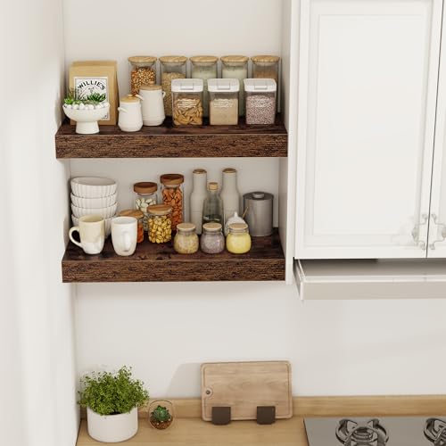 Acovy 24 Inch Floating Shelves, 12" Deep Floating Shelf Wall Mounted, 24" Wall Shelves, Rustic Deep Bookshelf, Extra Deeper & Thicker Display Shelves for Bedroom, Living Room, Brown, Set of 2 - color: Brown, size: 12"Wx24"L-2pcs