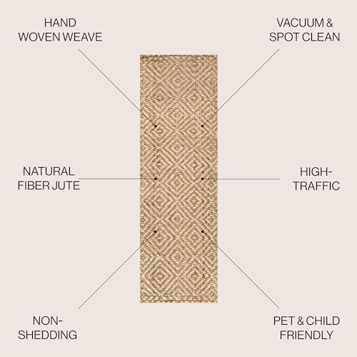 JONATHAN Y Hira Hand Woven Diamond Chunky Jute Natural Runner Rug, 2x12, Bohemian, Transitional, Easy-Cleaning for Living Room, Bedroom, Kitchen, Pet Friendly, Non-Shedding (NFR100A-212) - size: 2'2" x 12' (Runner)