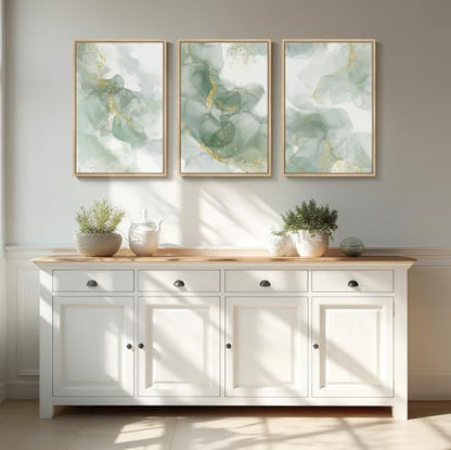 Framed Sage Green Abstract Wall Art for Bedroom, 3 Piece Set, Each 16x24 In - color: Glitter, size: 16" W x 24" H x 3pcs