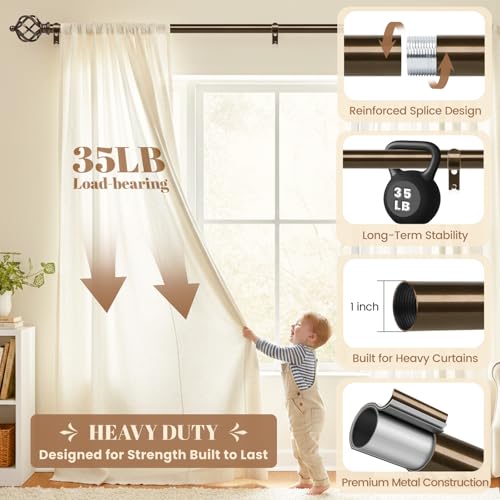 1" Farmhouse Heavy Duty Curtain Rods for Windows,Adjust 18-45",Bronze - color: Antique Bronze, size: 18-45 Inch & 1 Pack