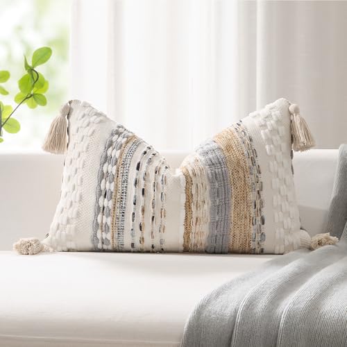 Kevin Textile Boho Tufted 14x20 Inch Lumbar Pillow Cover 1 Pack, Beige - color: Beige, size: 20" x 14" (Pack of 1)
