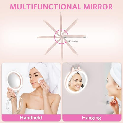 WEILY Magnifying Makeup Mirror 10X/1X, Travel Mirror with Light - color: 451-pink