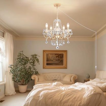 HOXIYA (Bulbs Included) DIMMABLE Plug in Chandelier 5 Light with K9 Crystal - color: Champaign Gold
