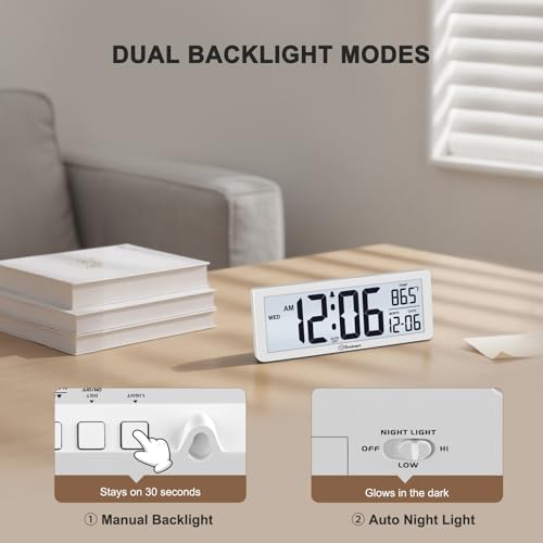 Soobest 8.5 Inch Digital Wall Clock Battery Operated, Compact Display - color: White