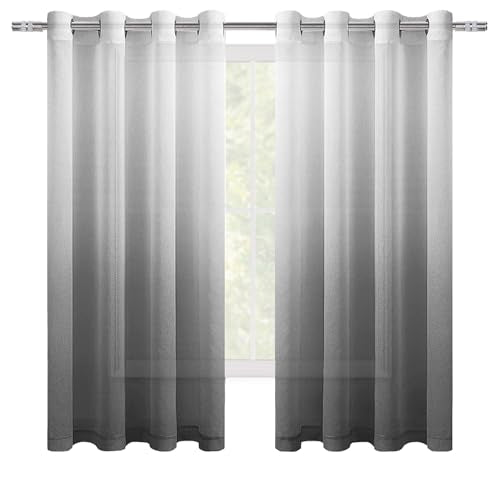 DWCN Grey Ombre Sheer Curtains 63 Inches Long for Living Room 2 Panels Set - color: Grey, size: 52"W x 63"L (Pack of 2)