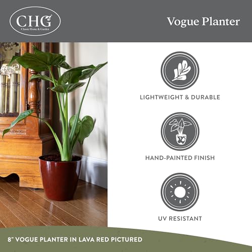 Vogue Resin Planter, Pottery Finish Garden Pot, 8” Patina Copper