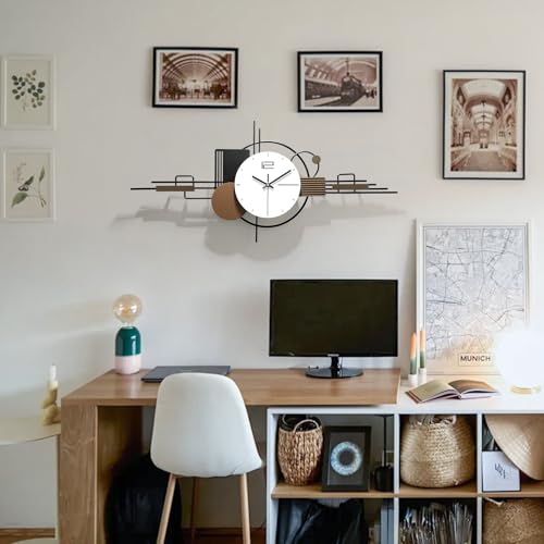 Modern Wall Clock for Living Room,Large Decorative Wall Clock,Creative Silent Clock Battery Operated Metal Wall Art for Entryway/Bedroom/Office/Dinning Room/Kitchen Decor 35''Lx16''W