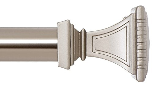 Ivilon Decorative Window Curtain Rod - Carved Square Finials, 1 1/8 in Rod, 28 to 48 in. Satin Nickel - color: Satin Nickel, size: 28 to 48 in.