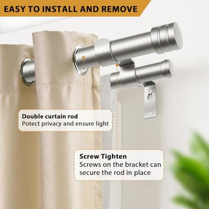 TONIAL 1 Inch Double Curtain Rods for Windows, 36 to 72 Inch, Silver - color: Silver, size: 36-72"