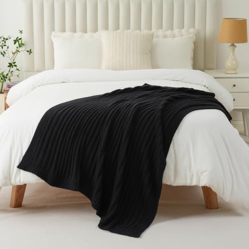 Battilo Black Throw Blanket for Couch, Soft Chenille Throw Blanket, 50"x60" - color: Black, size: 50"x60"