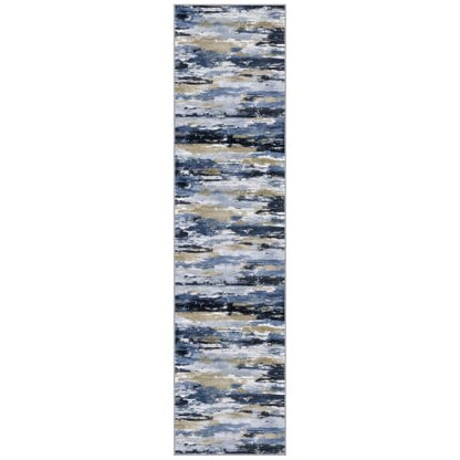 Abstract Washable 2x8 Runner Rug Non Slip Runners for Hallway - color: Navy / Blue / Taupe, size: 2' x 8' (Runner)