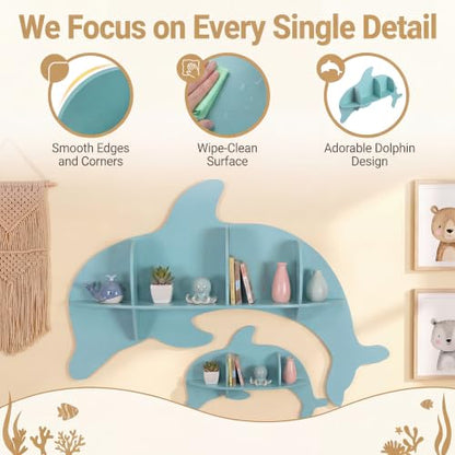 GLACER Floating Shelves for Wall, 2 Pack Kids Corner Bookshelf (Dolphin) - size: 38" x 6" x 27"