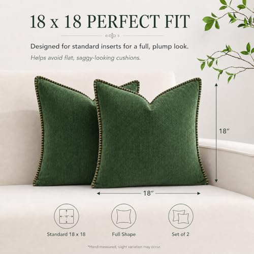 Green Throw Pillow Covers 18x18 Inch, Pack of 2 Chenille - color: Chenille-dgreen
