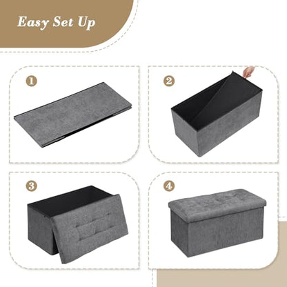 Athena Collection 30" Storage Ottoman Bench Folding Bench with 90L Hidden Storage, Large End of Bed Bench Linen Foot Rest Stool Chest with Flipping Lid for Living Room, Bedroom, Entryway, Dark Gray - color: Dark Gray, style: 30" Linen