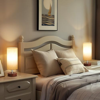 Table Lamps Set of 2 （Cream Shade - Walnut Base, 11.6" Inline Control） - color: Cream Shade-Walnut Base 2pcs, size: 11.6" Inline Control