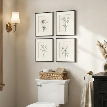 Framed Black and White Botanical Wall Art for Bathroom, 4 Piece 11x14 In - color: Black and White, size: 11" W x 14" H x 4 pcs