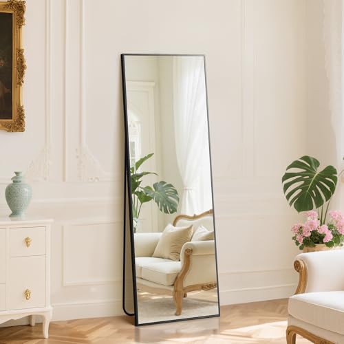 DUMOS 16"x59" Full Length Mirror with Stand, Full Body Floor Mirror - color: Black-rect Edge, size: 59"L x 16"W