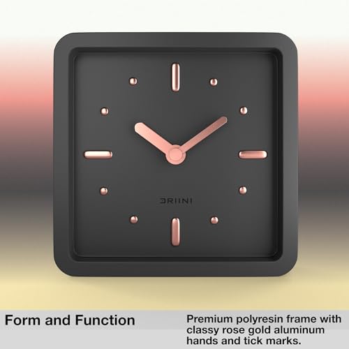 Driini Small Square Modern Desk Clock – Silent Analog, Black and Rose Gold - color: Black