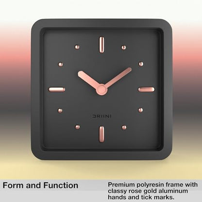 Driini Small Square Modern Desk Clock – Silent Analog, Black and Rose Gold - color: Black