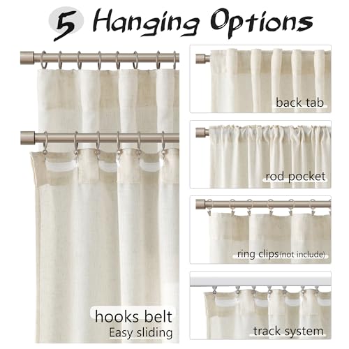 Joywell Linen Curtains 72 Inches Long for Living Room Hook Belt Cream - color: Natural, size: 52"W x 72"L (Pack of 2)