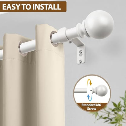 KAMANINA 7/8 Inch White Curtain Rod 32 to 58 Inch with Round Finials - color: Ivory White, size: 32-58"