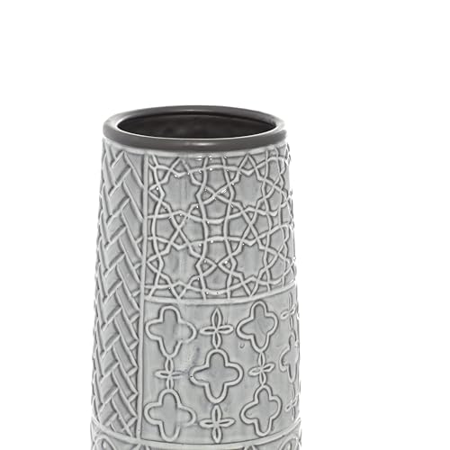 Deco 79 Ceramic Decorative Vase Slim Engraved Patterned Centerpiece Vase, Flower Vase for Home Decoration 7" x 7" x 22", Gray - size: 7" x 7" x 22"