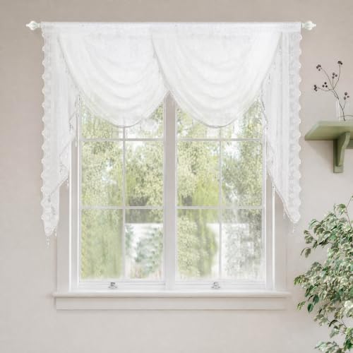 Molaxhome White Lace Window Valance Curtains Swag Victorian Gothic Style - color: White, size: 59"W x 41.3"L (Pack of 1)