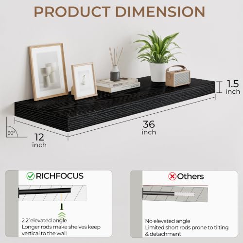 RICHFOCUS 36" Bathroom Floating Shelves for Wall 2Pack|Black - color: Black, size: 36"L x 11.6"D, Set of 2