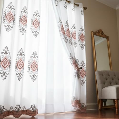 J&V TEXTILES Embroidered Curtain Set, 2 Panel Drapes with Backing & Valance, Medallion Pattern (Blush) - color: Blush