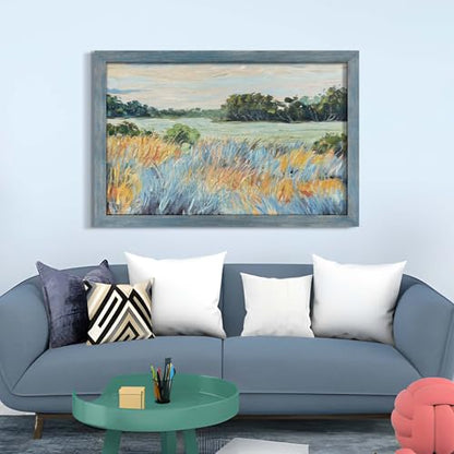 summer melody Abstract Landscape Natural Wood Framed Wall Art 45x30 Inch - color: Teal, size: 45"L x 30"W