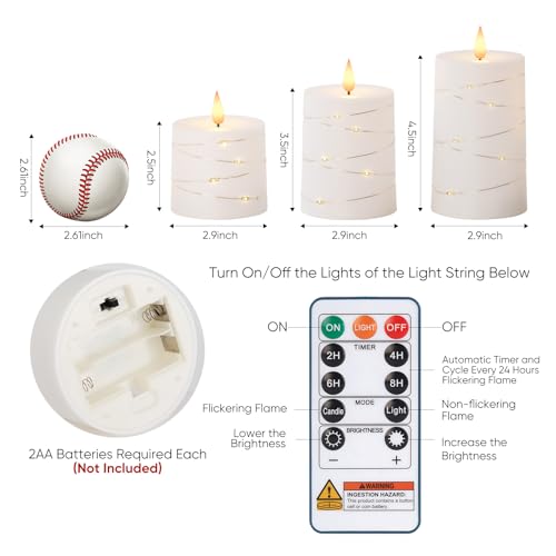 Raycare White Flameless LED Pillar Candles Battery Operated Remote Timer - color: 3pcs-White