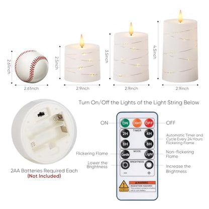 Raycare White Flameless LED Pillar Candles Battery Operated Remote Timer - color: 3pcs-White