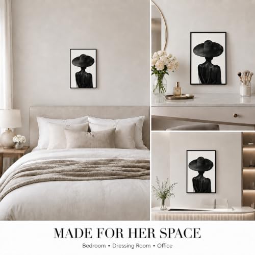 Licravoic Framed Fashion Black Woman Canvas Wall Art 16x24 Inch - color: Back view, size: 24"L x 16"W