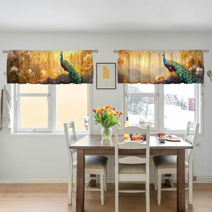 Peacock Curtain Valance for Windows 2 Pack Mountain Green Tree Blue Sky Sunlight Rod Pocket Window Treatments Short Curtains for Kitchen Windows Bathroom Bedroom 54x18 Inch - color: Peacock