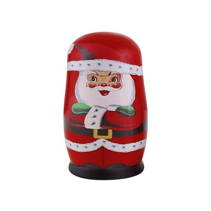 Mr. Christmas Set of 5 Nesting Wooden Christmas Figurines with Santa, Mrs. Claus, Reindeer, Elf, and Nutcracker, Hand Painted Holiday Decoration