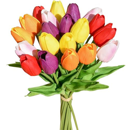 Mandy's 20 Stems Multicolor Artificial Tulip Flowers for Home Centerpieces - color: Multicolor 20pcs