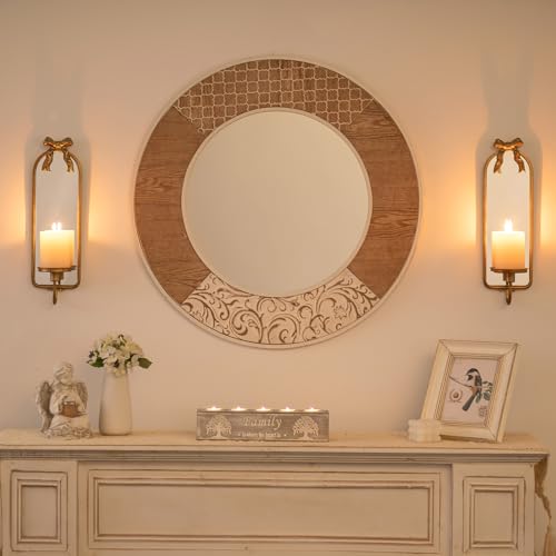Gold Mirrored Candle Sconces Set of 2 with Arch Metal Frame - color: Gold