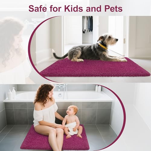 Bathroom Rugs Non Slip 24"x16" Soft Absorbent Bath Mat, Burgundy - color: Burgundy, size: 24" x 16" (Rectangular)