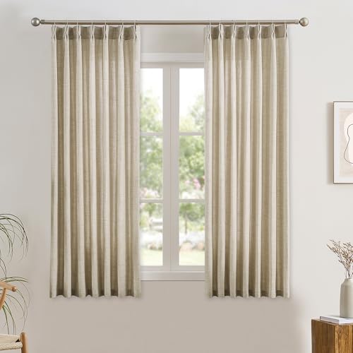 RAIN CITY Pinch Pleated Sheer Curtains 45 Inches Long, Light Filtering Drapes for Bedroom Nursery Privacy Pinch Pleated Back Tab Semi Sheer Curtain Panels 2 Panels Beige Color 42x45 - color: Beige, size: 42"W x 45"L (Pack of 2)