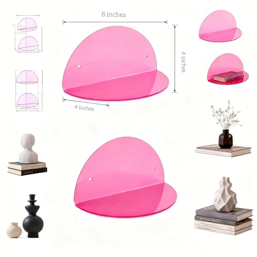 ROYALITA 2-Pack Small Acrylic Shelves Room Decor Floating Shelves, Pink - color: Pink