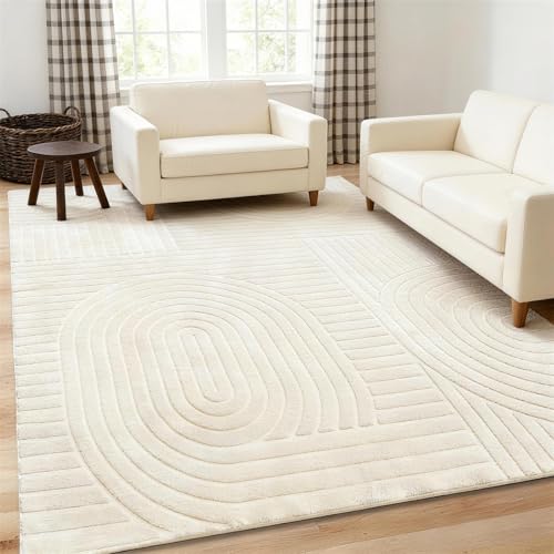 5x7 Solid Beige Area Rugs for Living Room, Geometric Washable Rug - color: Light Beige, size: 5' x 7' (Rectangular)