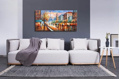 Alenoss Modern Oil Paintings Paris Eiffel Tower Landscape Wall Art 48x24 Inches - color: AL-B94