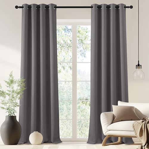 NICETOWN Blackout Doorway Curtain 90 inch Length - Grommet Room Darkening Thermal Insulated Soundproof Window Treatments for Bedroom/Closet (1 Panel, 46 x 90 Inch, Grey) - color: Grey, size: 46"W x 90"L (Pack of 1)