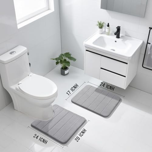 Yimobra Memory Foam Bathroom Mat Set, 24 x 17 & 24 x 20 in, Gray - color: Grey, size: 24x17+24x20 Inch