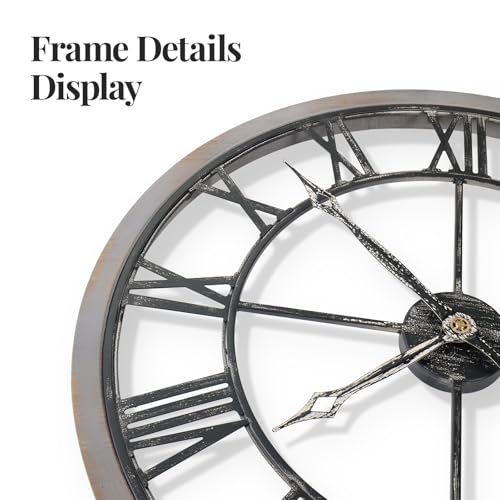 Cuspin 30 Inch Large Wall Clock Rustic Industrial Wood Frame Roman Numeral - color: Wood Industrial Roman, size: 30 Inch