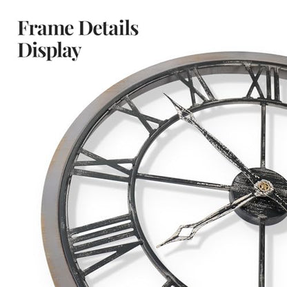 Cuspin 30 Inch Large Wall Clock Rustic Industrial Wood Frame Roman Numeral - color: Wood Industrial Roman, size: 30 Inch