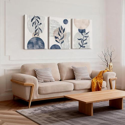 HCJWCXD 3Pcs Boho Wall Art Navy Blue Botanical Framed Canvas Prints 12x16In - color: Navy Blue, size: 12x16 Inches
